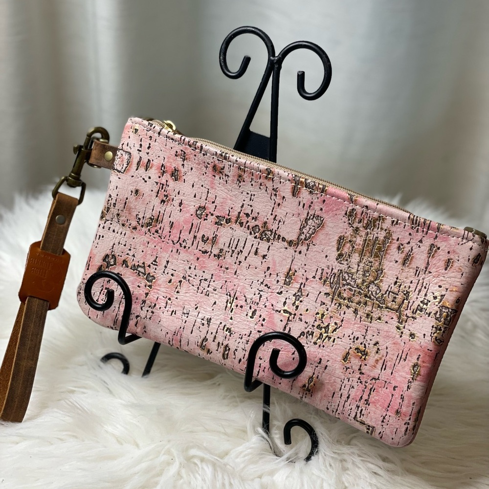 Add a Touch of Glam with a Unique Leather Pink & Metallic Gold Wristlet